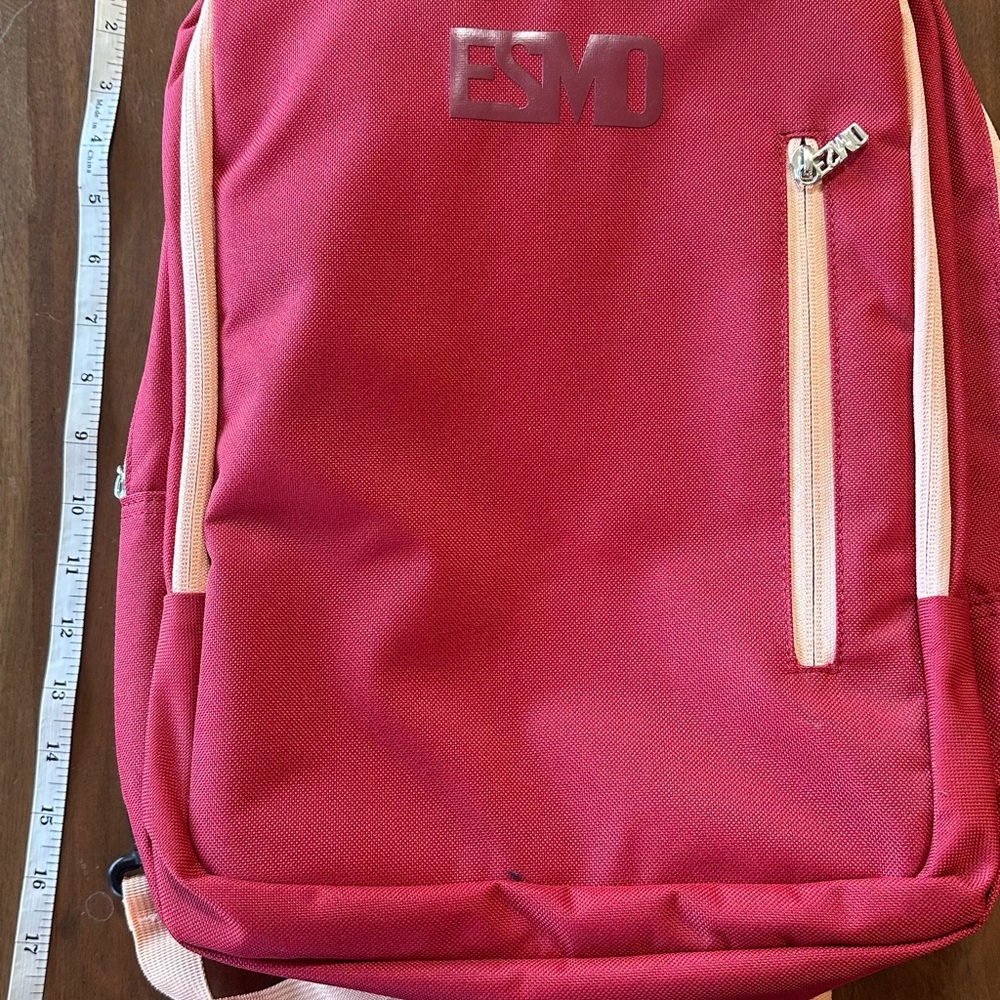 Crimson red Women's laptop Backpack with salmon/peach Accents